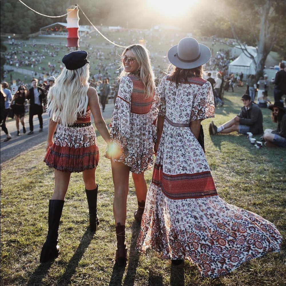 Boho Floral Vintage Gypsy Print 70’s Dress Red - Picture 3 of 13